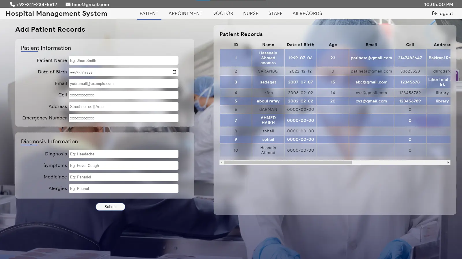 Hospital Record Management System screenshot